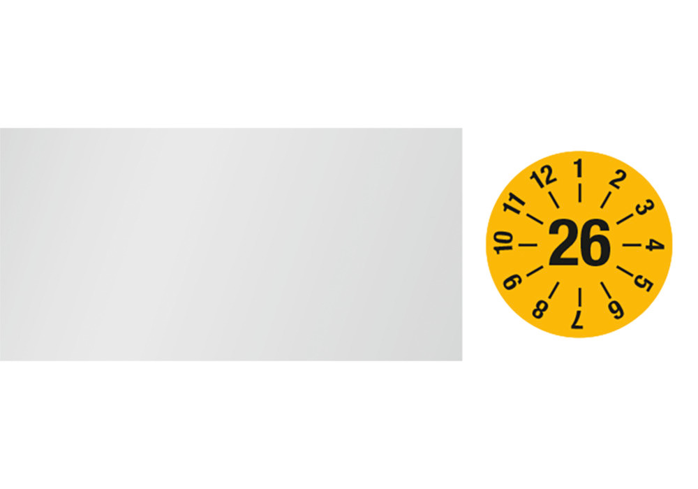 Kabelprüfplakette "26", gelb, Folie, selbstklebend, 60 x 20 mm, VE = 5 Bogen à 16 Stück - 1