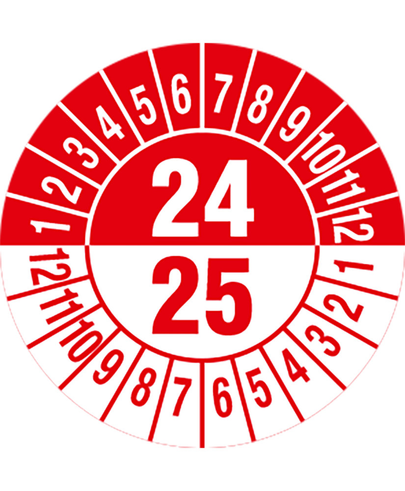 Keuringssticker 24/25, rood, folie, zelfklevend, 25 mm, PU = 5 vellen à 15 stuks - 1