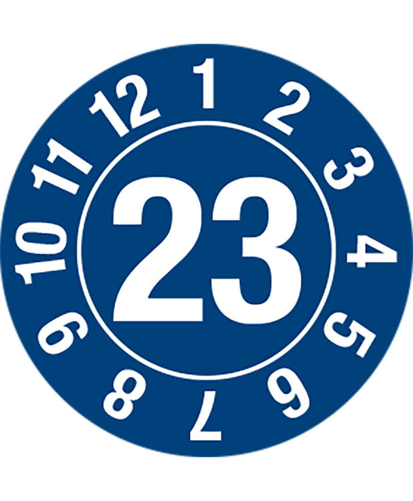 Kontrollmärke 23, i cirkel, blå, folie, självhäftande, 25 mm, 5 ark à 15 st - 1