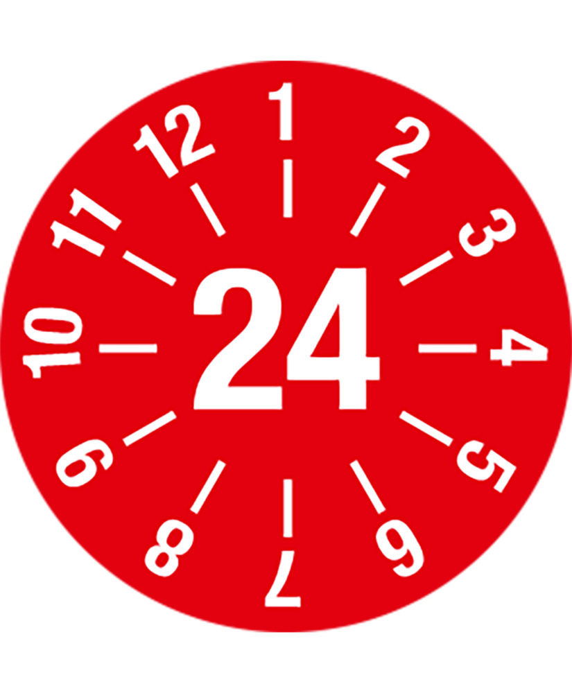 Kontrollmärke 24, med linjer, rött, folie, självhäftande, 25 mm, 5 ark à 15 st - 1