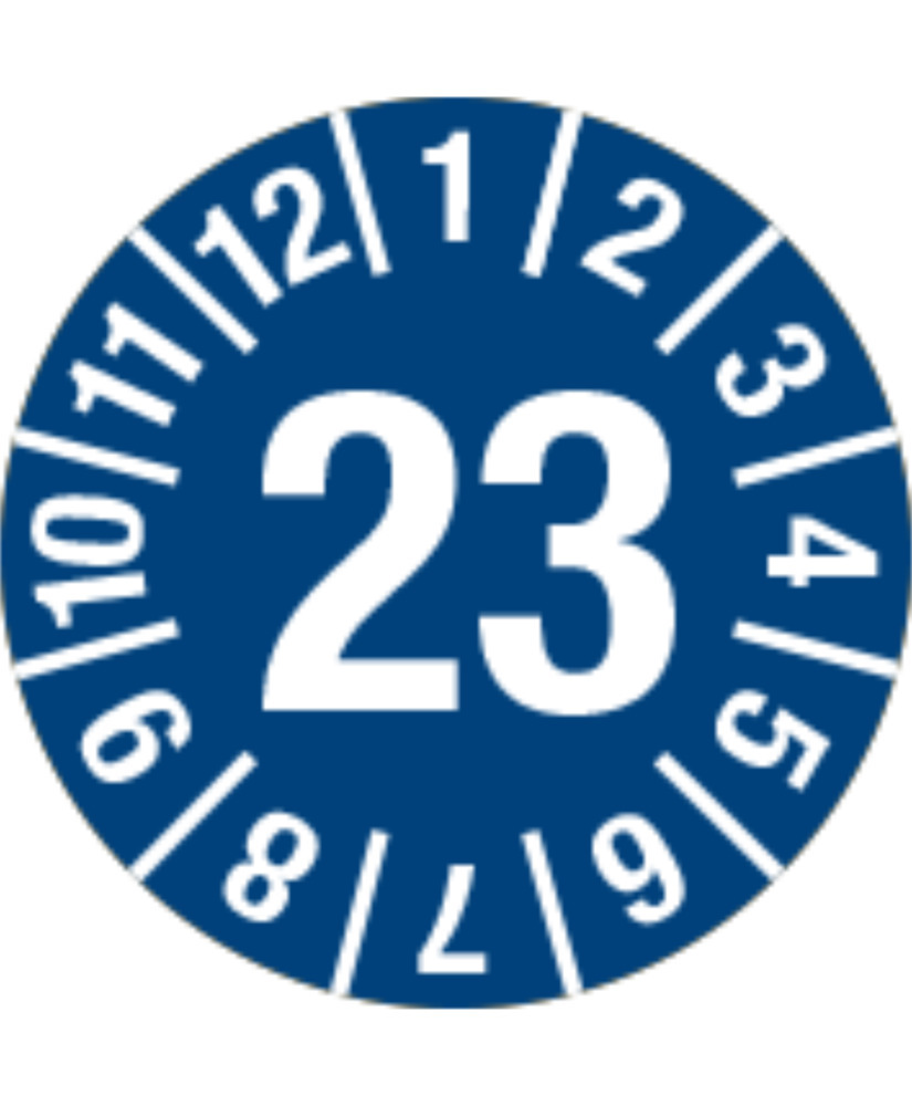 Prüfplakette "23", blau, Folie, selbstklebend, 15 mm, VE = 1 Bogen à 60 Stück - 1