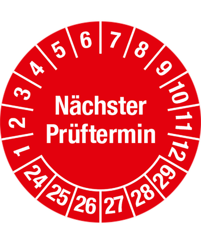 Prüfplakette "Nächster Prüftermin", 24 - 29, rot, Folie, SK, 30 mm, VE = 1 Rolle à 1000 Stück - 1