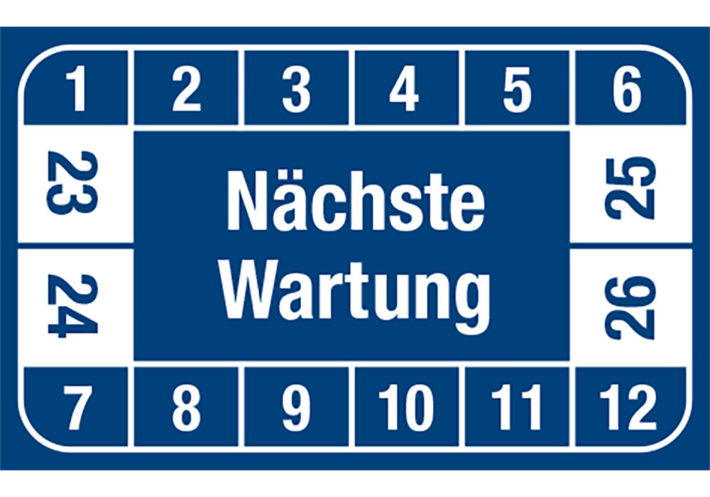 Prüfplakette "Nächste Wartung", 23 - 26, blau, Folie, SK, 40 x 25 mm, VE = 5 Bogen à 12 Stück - 1