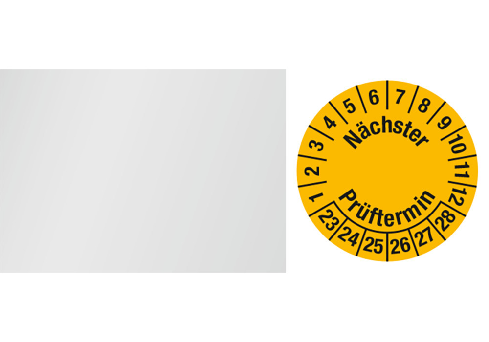 Kabelprüfplakette "Nächster Prüftermin", 23 - 28, gelb, Folie, SK, 60 x 25 mm, VE = 10 Bogen à 6 St.
