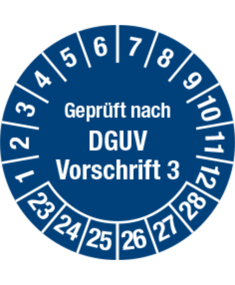 Prüfplakette "Geprüft nach DGUV", 24 - 29, rot, Folie, selbstklebend, 20 mm, VE = 3 Bogen à 36 Stück - 1