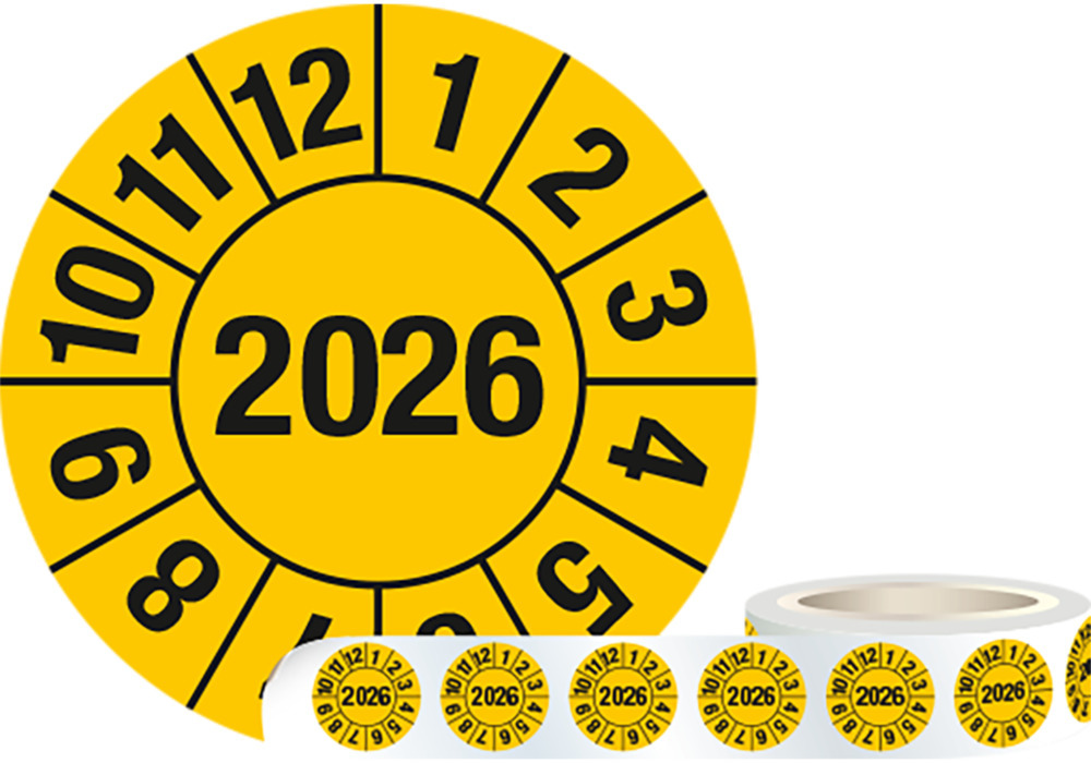 Etichetta di controllo 2026, gialla, pellicola adesiva, 30 mm, confezione = 1 rotolo da 1000 pezzi - 1