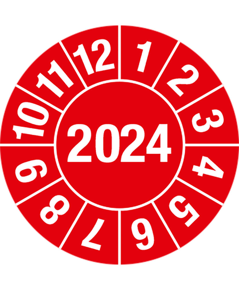 Prüfplakette "2024", rot, Folie, selbstklebend, 30 mm, VE = 1 Rolle à 1000 Stück - 1