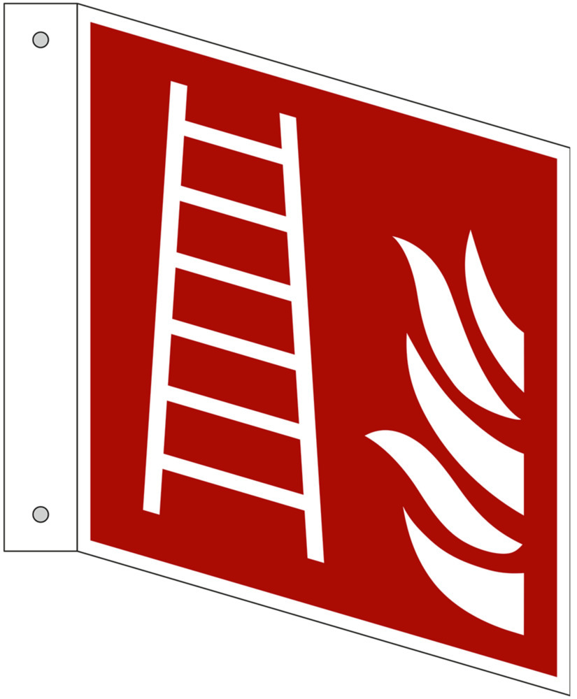 Waarschuwingsbord brandbeveiliging Ladder, ISO 7010, aluminium, Luminescent, 150 x 150 mm, 5 stuks - 1