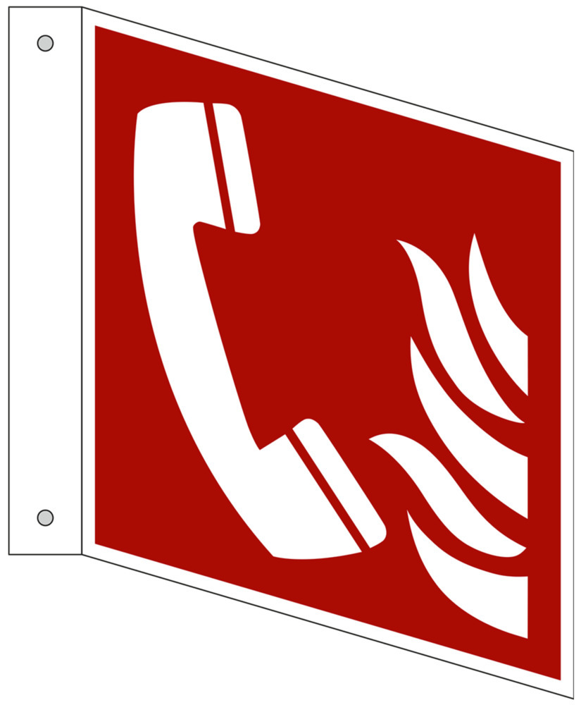 Cart. antinc. a bandierina “Telefono emerg. incendi”, ISO7010, allum., fotolum., 150x150mm, 5 pz. - 1