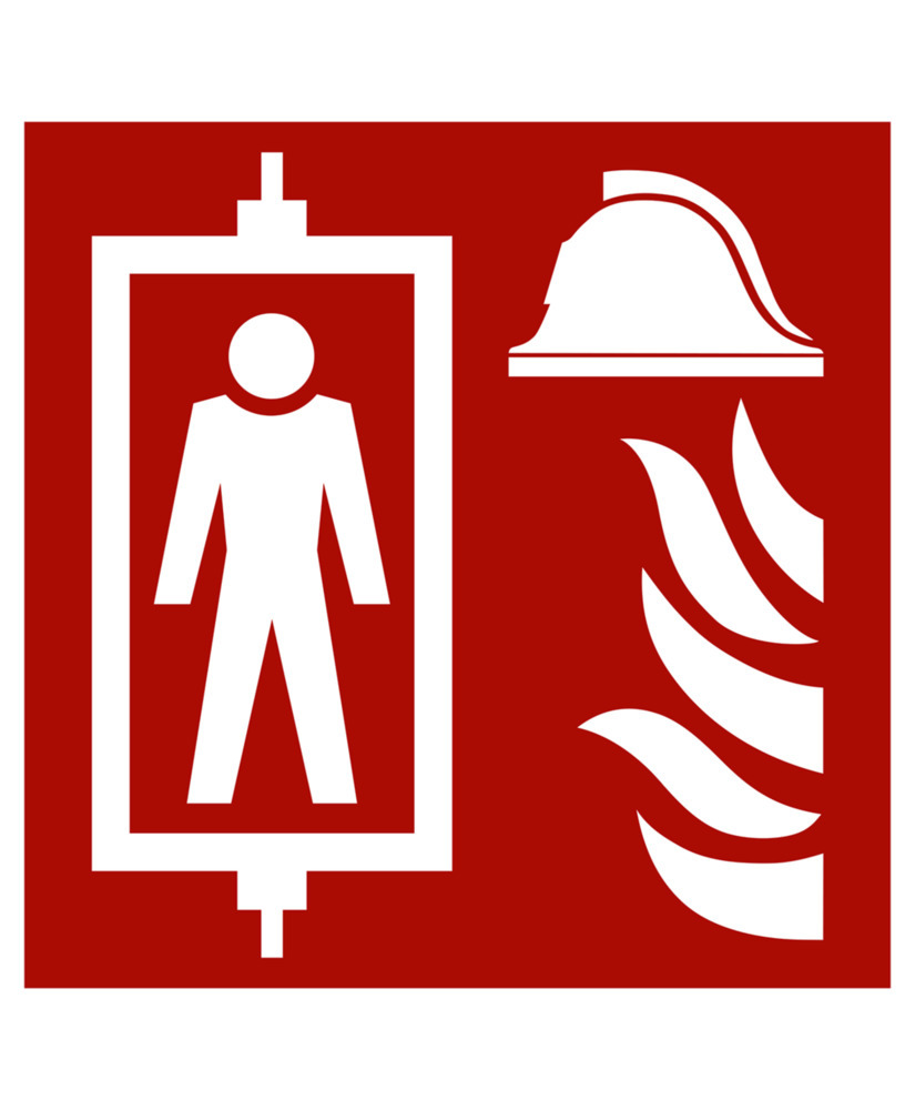 Značka požární ochrany Hasičský výtah, DIN EN 81-72, z hliníku, 150 x 150 mm, BJ = 10 ks - 1