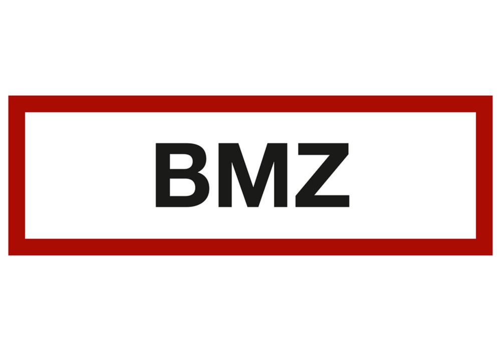 Brandschutzschild Zusatz "BMZ", DIN 4066, Folie, selbstklebend, 210 x 74 mm, VE = 10 Stück - 1