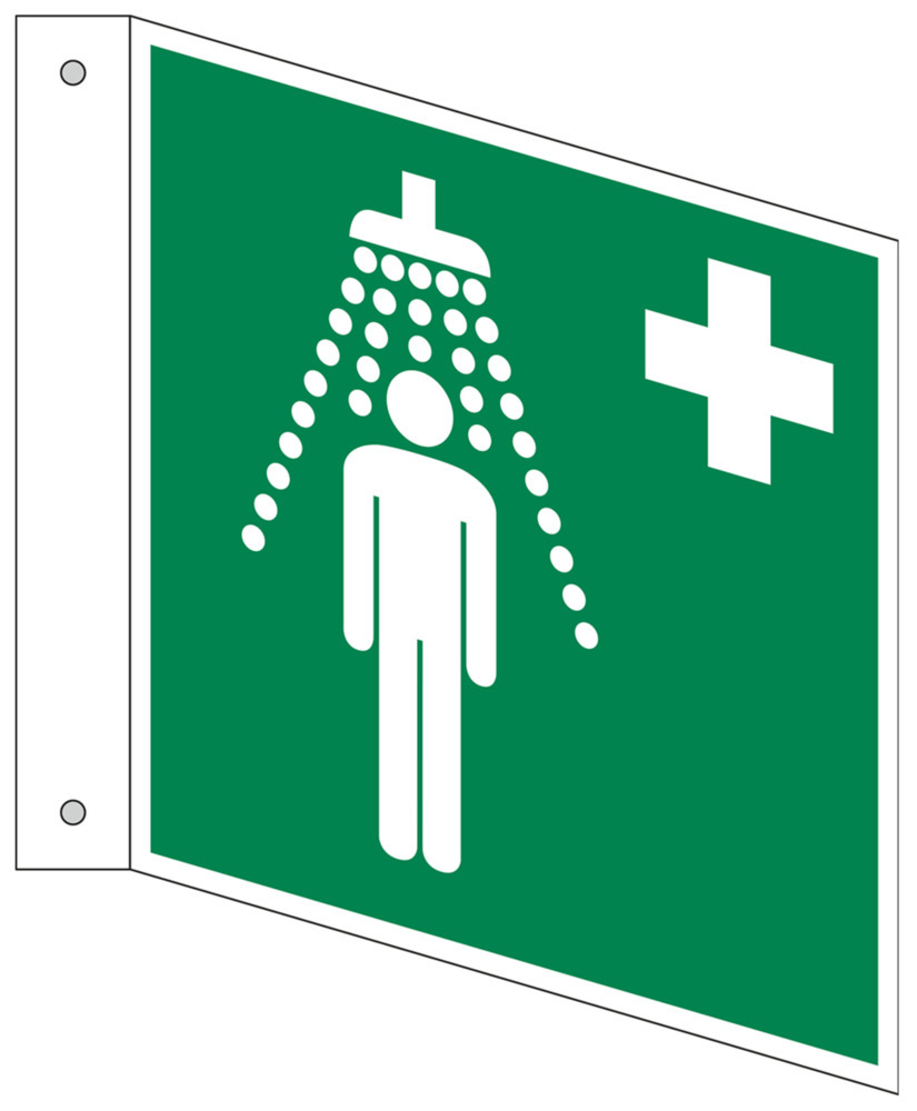 Projecting sign Emergency shower, ISO 7010, aluminium, luminescent, 150 x 150 mm, Pack = 5 units - 1