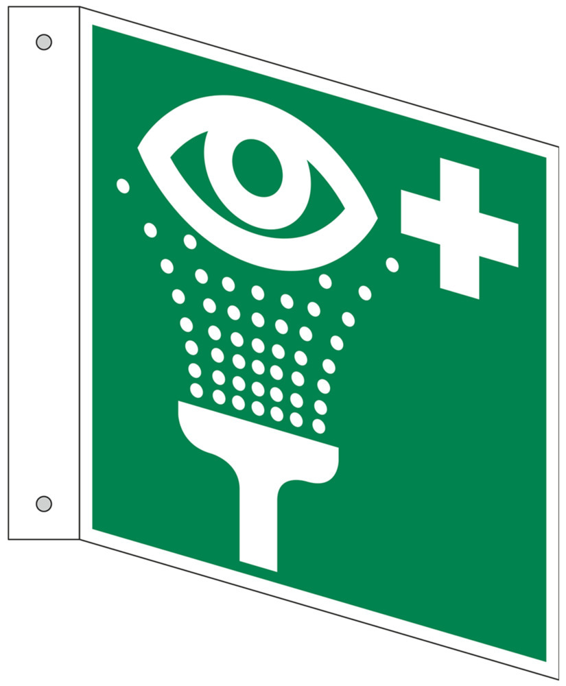 Panneau en drapeau Équipement de rinçage des yeux, ISO 7010, plastique, fluo, 150x150 mm, x5 - 1