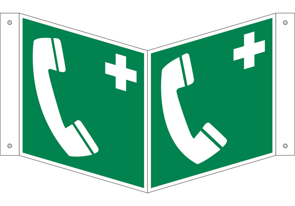 3D sign Emergency telephone, ISO 7010, aluminium, luminescent, 150 x 150 mm, Pack = 5 units - 1