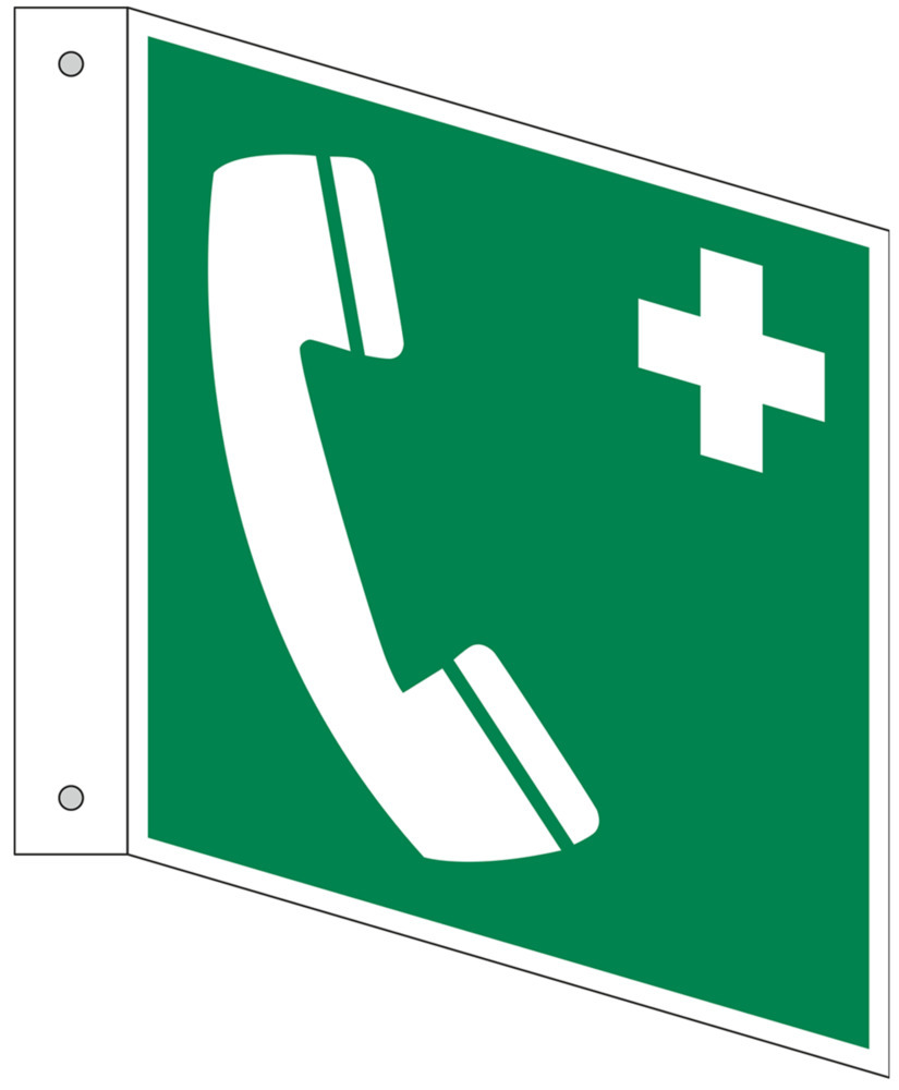 Panneau en drapeau Téléphone d'urgence, ISO 7010, aluminium, photoluminescent, 150 x 150 mm, x5 - 1