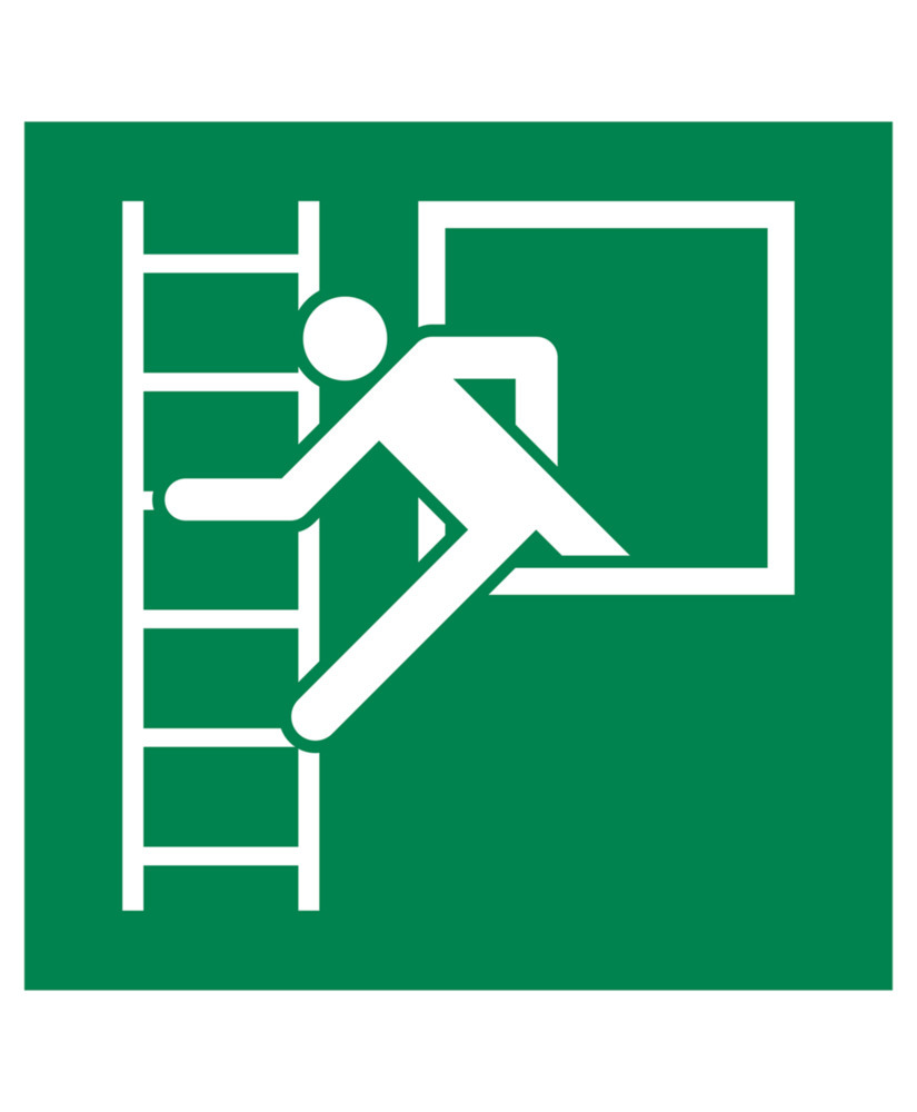 Nödskylt Utrymningsfönster med stege, ISO 7010, plast, självlysande, 200x200mm, 10 st - 1