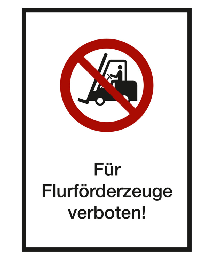 Verbotsschild Kombi "Für Flurförderfahrzeuge verboten", ISO 7010, Folie, 210 x 297 mm, VE = 5 St. - 1