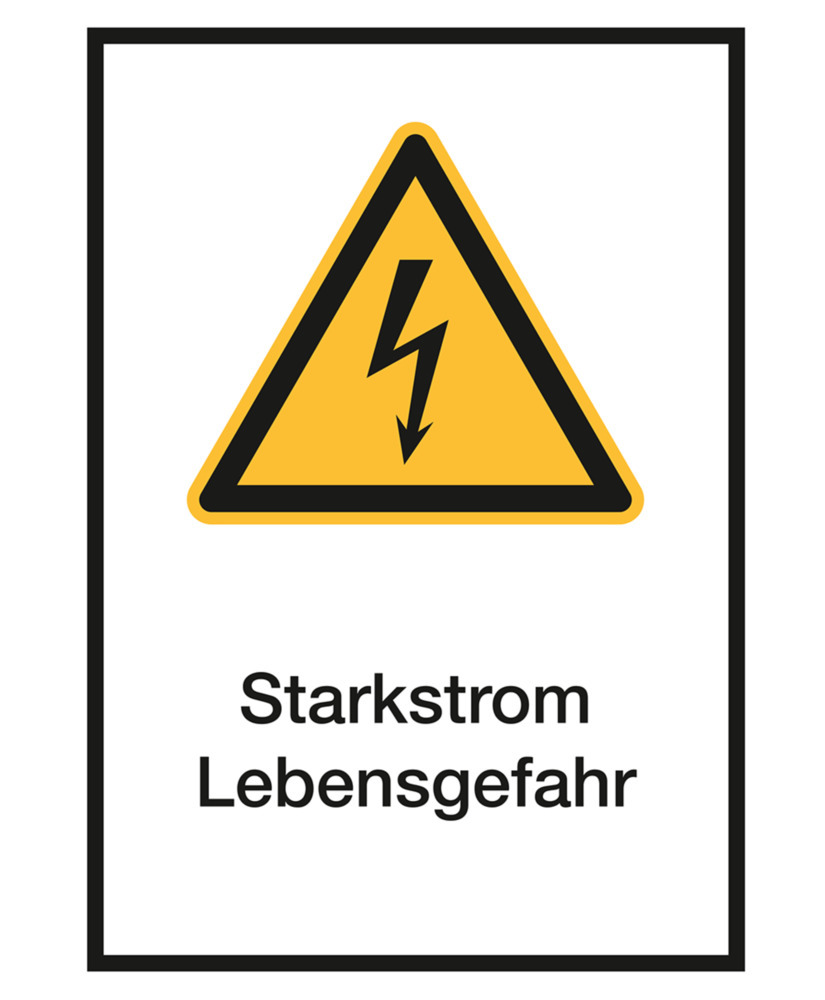 Warnschild Kombi "Starkstrom Lebensgefahr", ISO 7010, Folie, SK, 210 x 297 mm, VE = 5 Stück - 1