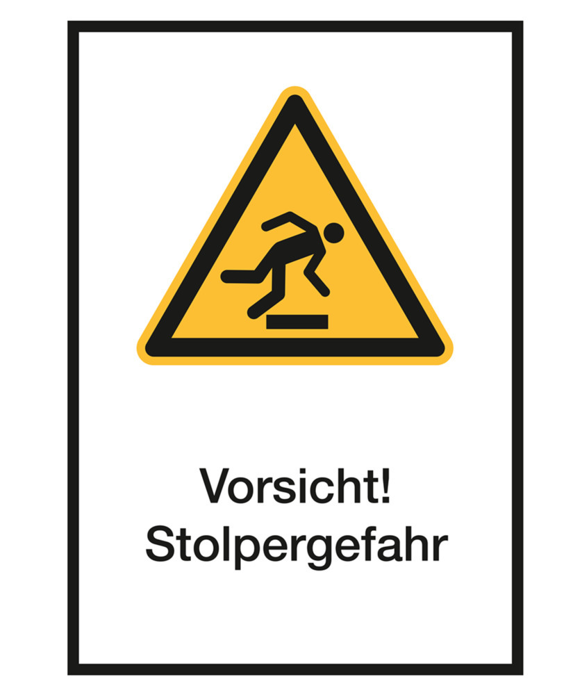 Warnschild Kombi "Vorsicht! Stolpergefahr", ISO 7010, Folie, SK, 210 x 297 mm, VE = 5 Stück - 1