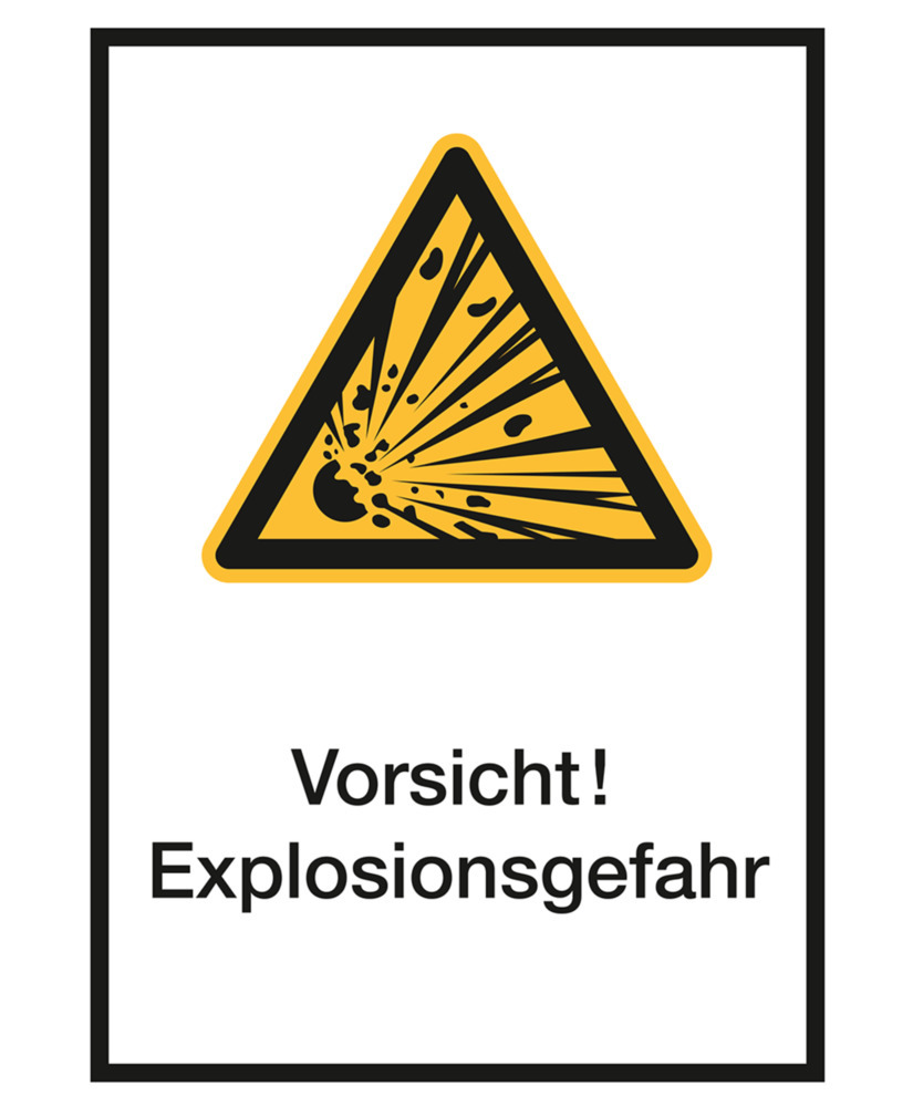 Warnschild Kombi "Vorsicht! Explosionsgefahr", ISO 7010, Folie, SK, 210 x 297 mm, VE = 5 Stück - 1