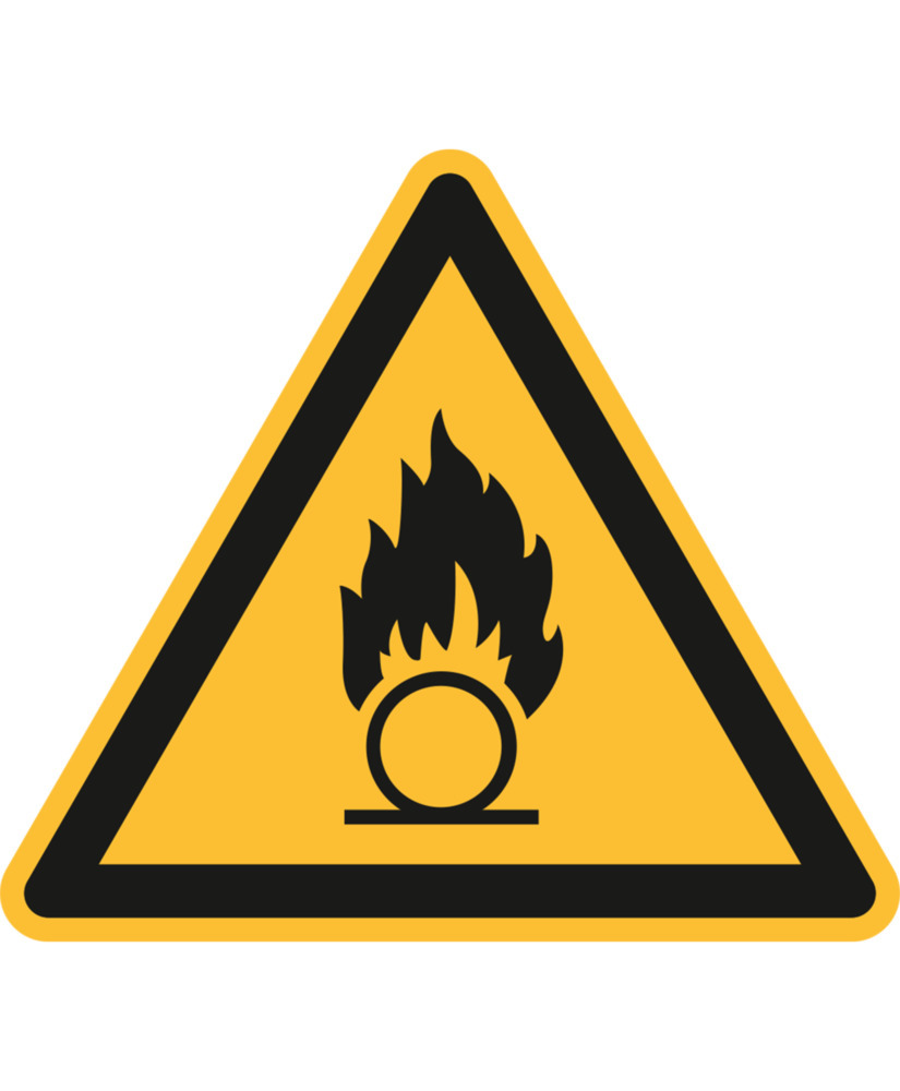 Panneau d'avertissement Attention, substances comburantes, ISO 7010, film autocollant, 100 mm, x20 - 1