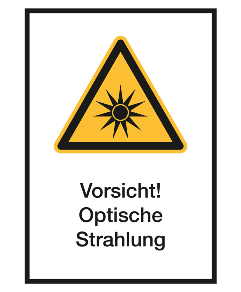 Warnschild Kombi "Vorsicht! Optische Strahlung", ISO 7010, Folie, SK, 210 x 297 mm, VE = 5 Stück - 1