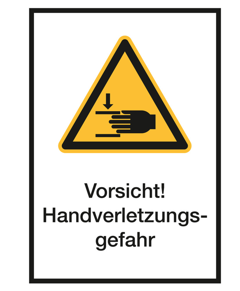 Warnschild Kombi "Vorsicht! Handverletzungsgefahr", ISO 7010, Folie, SK, 210 x 297 mm, VE = 5 Stück - 1