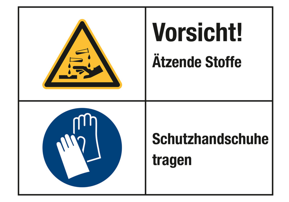 Warnschild Kombi "Ätzende Stoffe/Handschutz benutzen", ISO 3864, Folie, SK, 200 x 150 mm, VE = 5 St. - 1