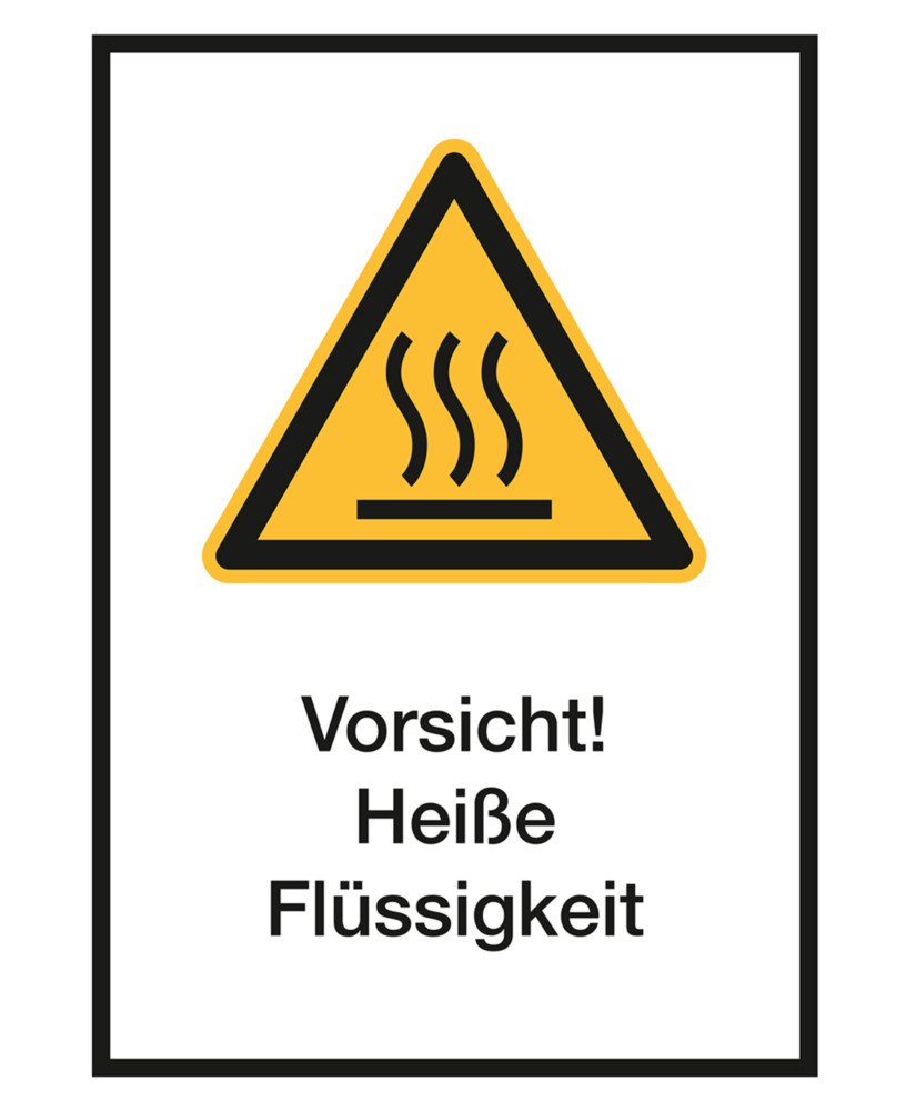 Warnschild Kombi "Vorsicht! Heiße Flüssigkeit", ISO 7010, Folie, SK, 210 x 297 mm, VE = 5 Stück