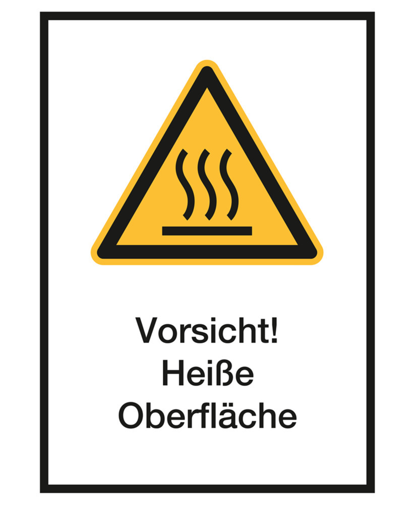 Warnschild Kombi "Vorsicht! Heiße Oberfläche", ISO 7010, Folie, SK, 210 x 297 mm, VE = 5 Stück
