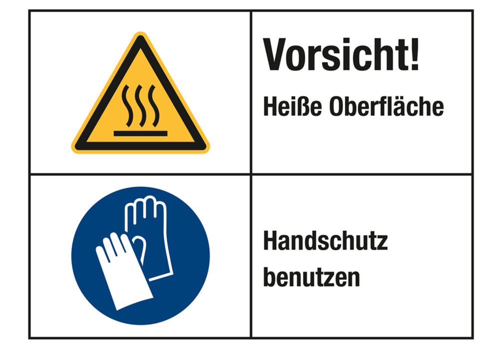 Warnschild Kombi "Heiße Oberfläche/Handschutz benutzen", ISO 3864, Folie, 200 x 150 mm, VE = 5 St. - 1