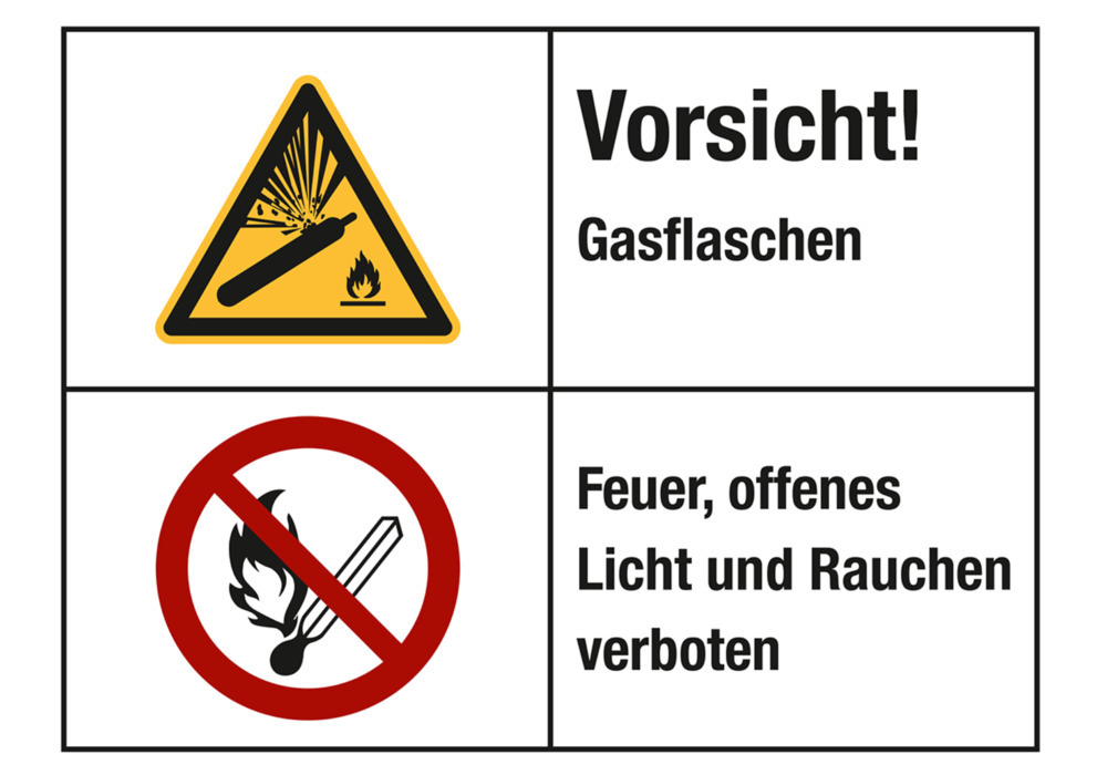Warnschild Kombi "Gasflaschen/Feuer verboten", ISO 3864, Folie, SK, 200 x 150 mm, VE = 5 Stück - 1