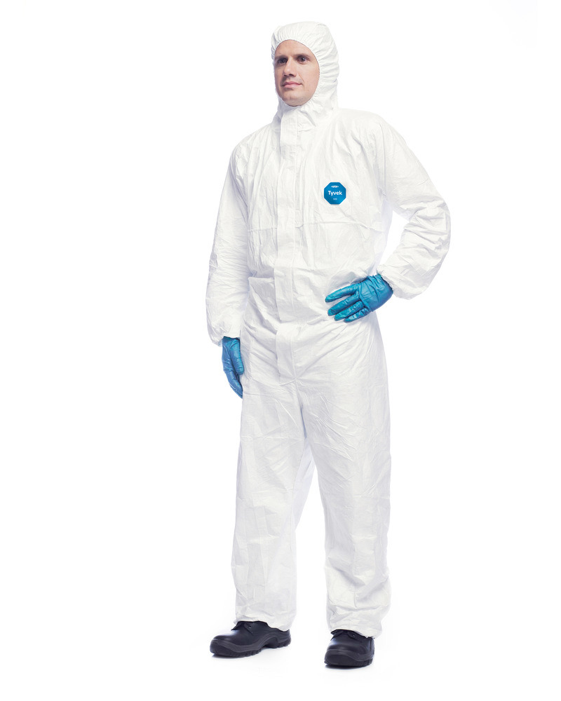 Kemikaliebeskyttelse-overall-tyvek-classic, CE / PPE kategori III, type 5,6, størrelse XL, hvid - 4