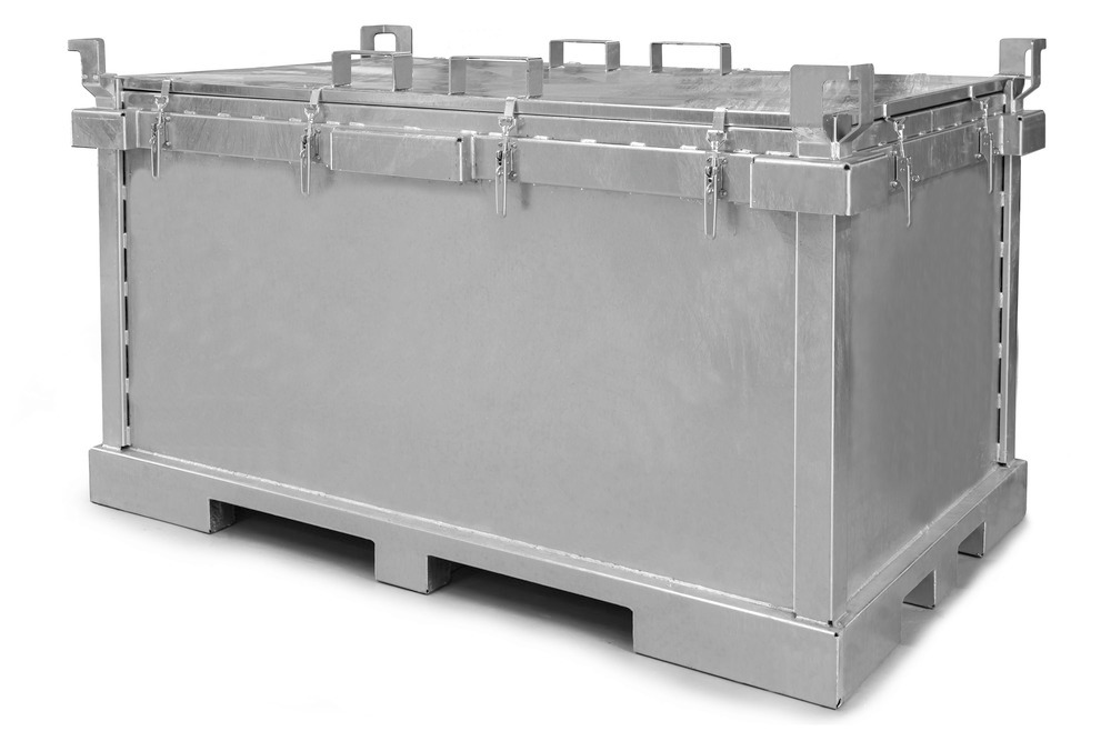 Caisse de transport pour batteries lithium-ion en acier, 2900 l, VPG 1, avec granulés PyroBubbles® - 1