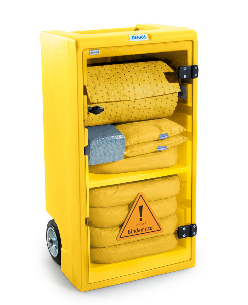 Spillredskap i gul vagn, DENSORB Caddy Small med kemikalieabsorbenter - 1