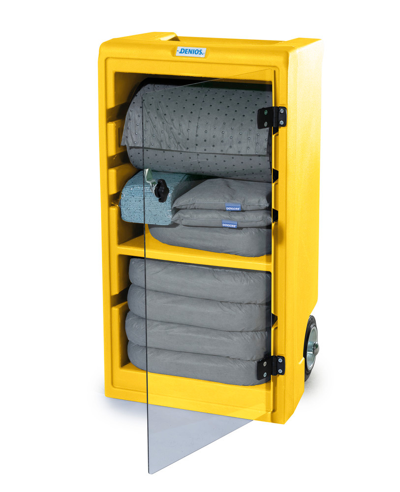 Spillredskap i gul vagn, DENSORB Caddy Small, med universalabsorbenter - 3