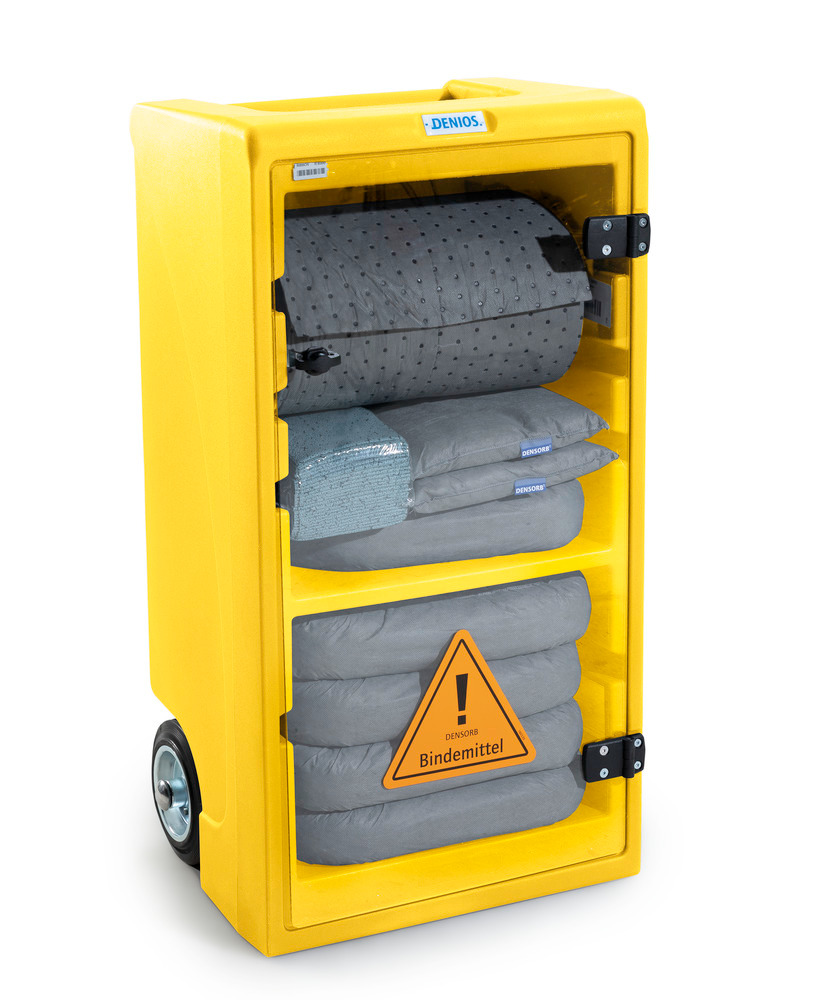 Spillredskap i gul vagn, DENSORB Caddy Small, med universalabsorbenter - 1