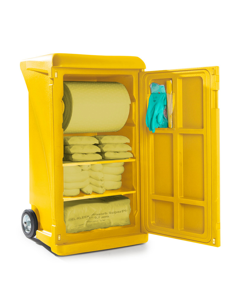Spillredskap i gul vagn, DENSORB Caddy Extra Large, med kemikalieabsorbenter - 1