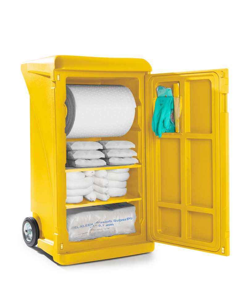 Kit antipollution mobile DENSORB Hydrocarbures, absorbants en caddy jaune de sécurité Extra Large - 1