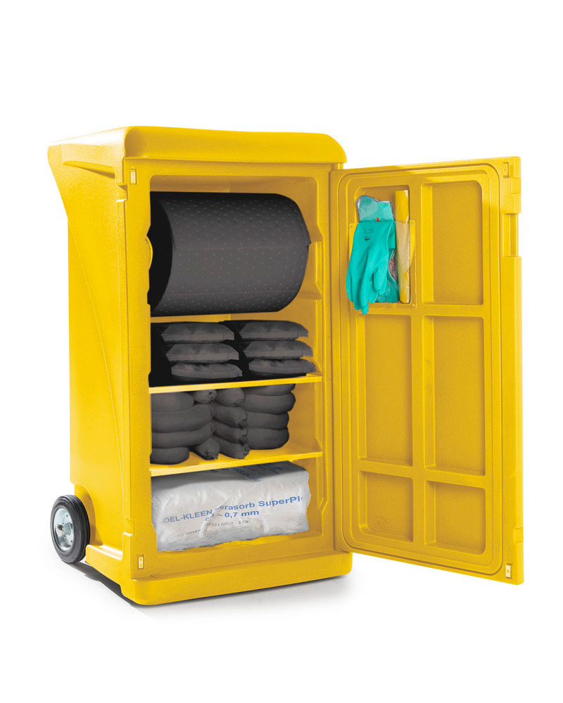 Kit antipollution mobile DENSORB Universel, absorbants en caddy jaune de sécurité Extra Large