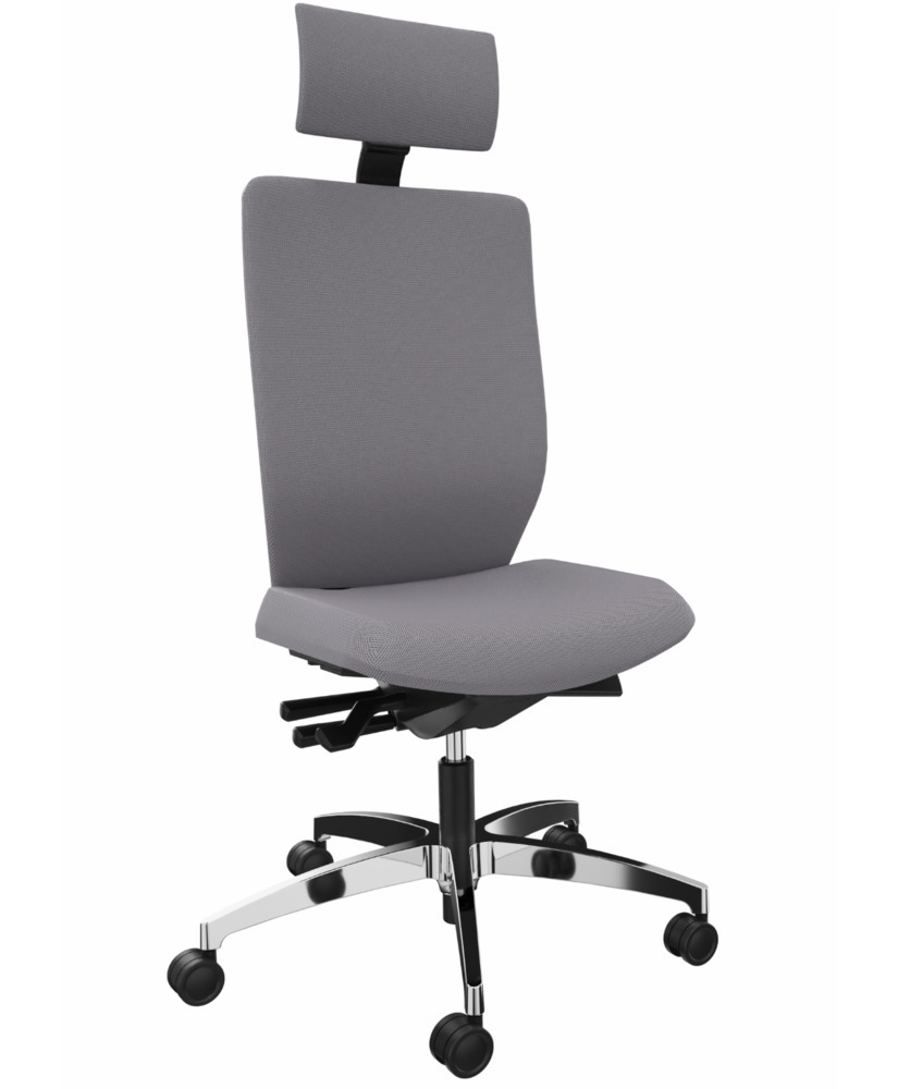 Krzesło biurowe DENIOS Stilo ES operator, tech. Syncro-Activ-Balance, krzyżak alum., zagłówek, szare - 1