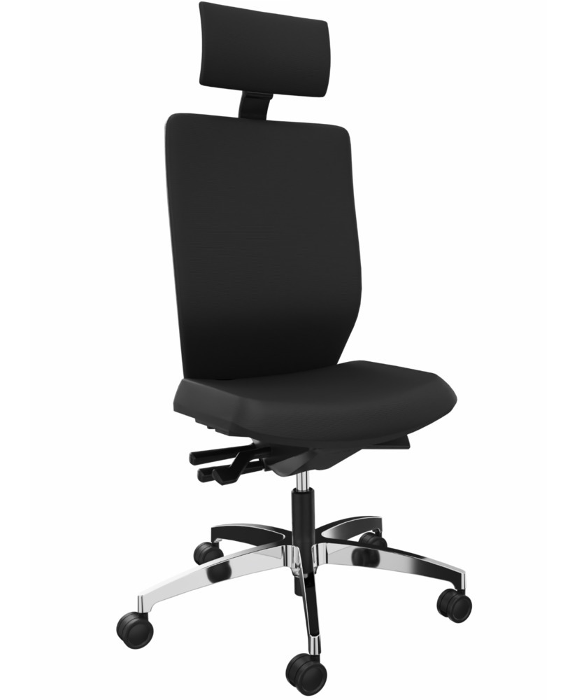 Krzesło biurowe DENIOS Stilo ES operator, tech. Syncro-Activ-Balance, krzyżak alum.,zagłówek, czarne - 1
