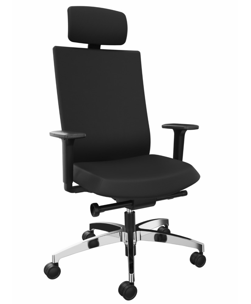 Kancelářská židle DENIOS AdJust evo, technika Syncro Evolution, hliníková noha, opěrka krku, černá - 1