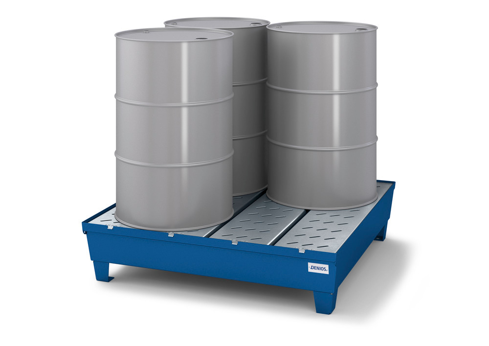 Spill Containment Pallet - 4 Drum Capacity - Removable Galvanized Grating -Painted Steel - 1