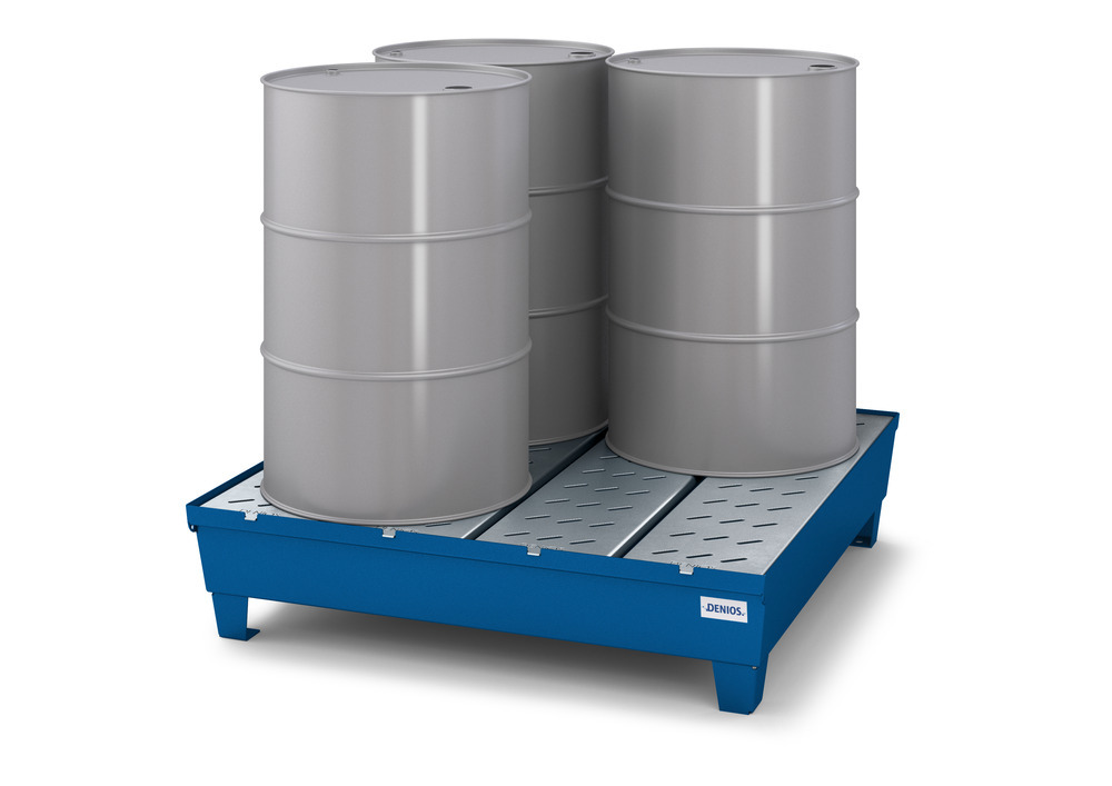 Spill Containment Pallet - 4 Drum Capacity - Removable Grating - Painted Steel - 1