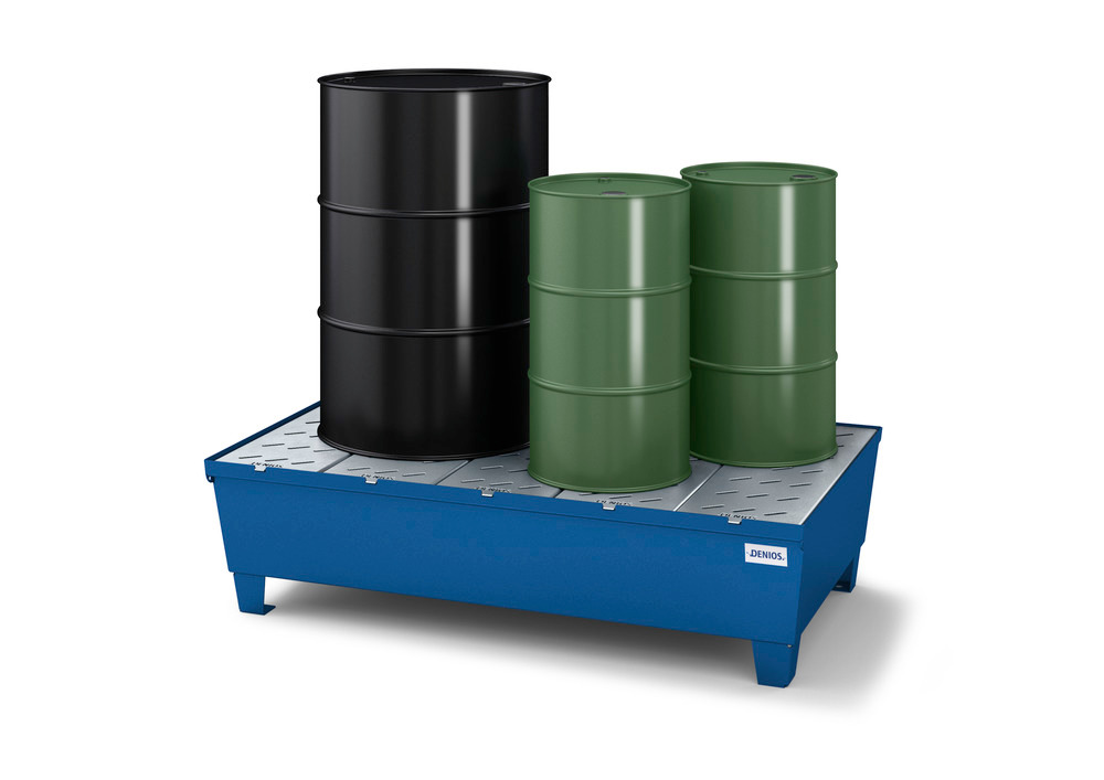 Spill Containment Pallet - 2 Drum Capacity - Removable Galvanized Grating - Painted Steel - 1