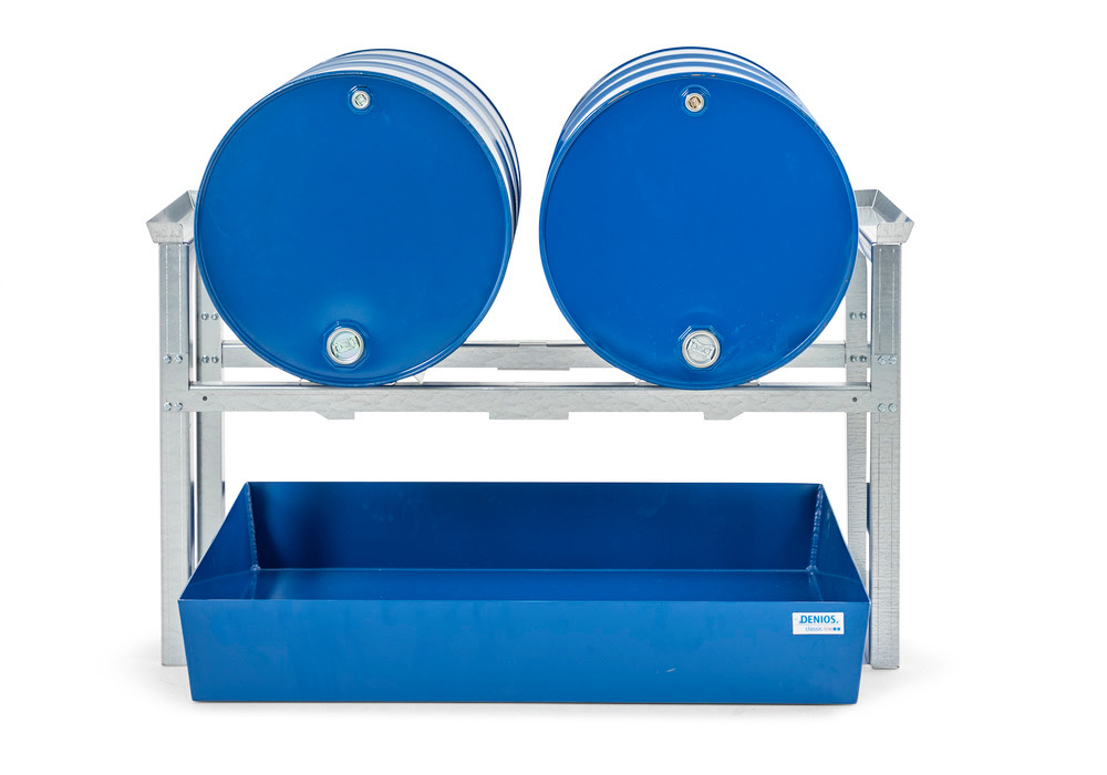 Drum rack/dispensing station for 2 x 200 litre drums, painted spill pallet, 1429 x 1210 x 837 mm - 4
