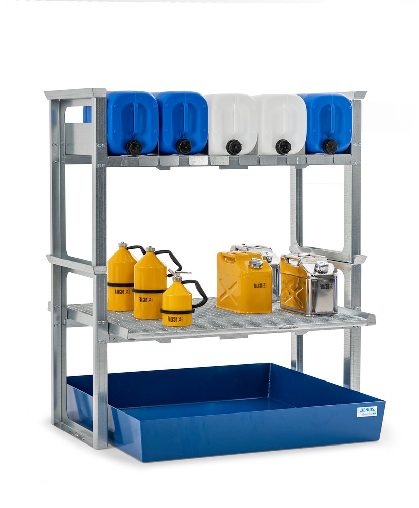 Hazmat small container rack, painted spill pallet, 1449 x 1210 x 1637 mm - 1
