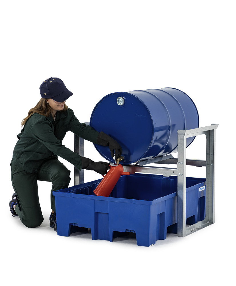 Drum rack/dispensing station for 1 x 205 litre drum, plastic spill pallet, 1049 x 1245 x 837 mm - 2