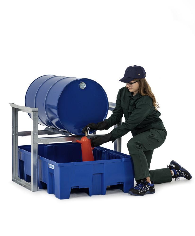 Drum rack/dispensing station for 1 x 205 litre drum, plastic spill pallet, 1049 x 1245 x 837 mm - 5